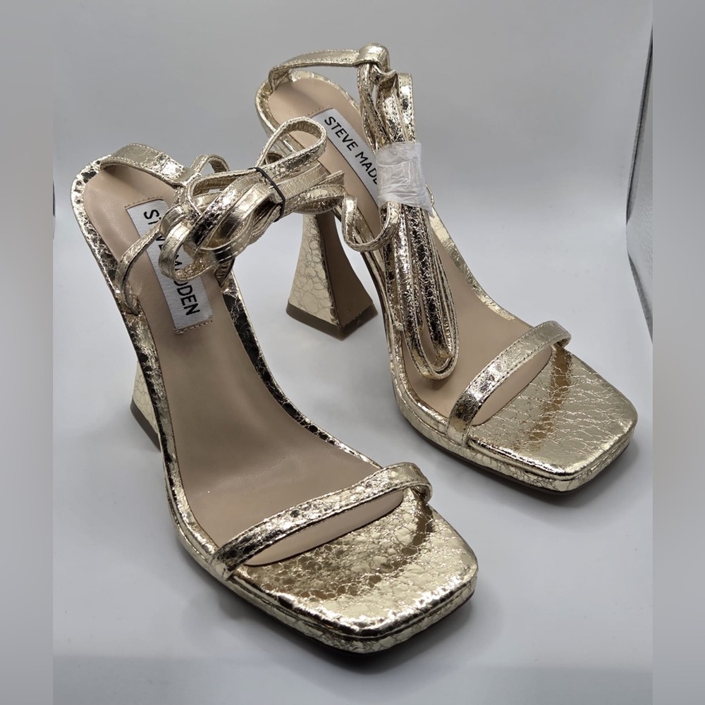 NEW Steve Madden Women's Gold Lafayette Ankle Tie High Heel Sandals Size 6.5